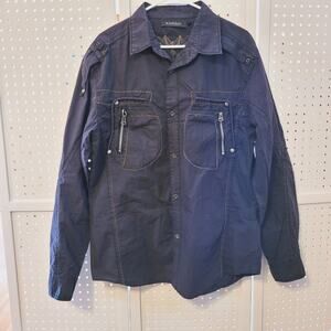 B-Xpress Mens Shirt XL Button Front Black Zipper Pockets Y2K Edgy Hip Hop Skater